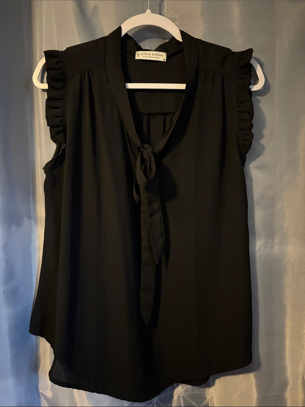 Jon & Anna Black Tie-Neck Ruffle Sleeve Camisole